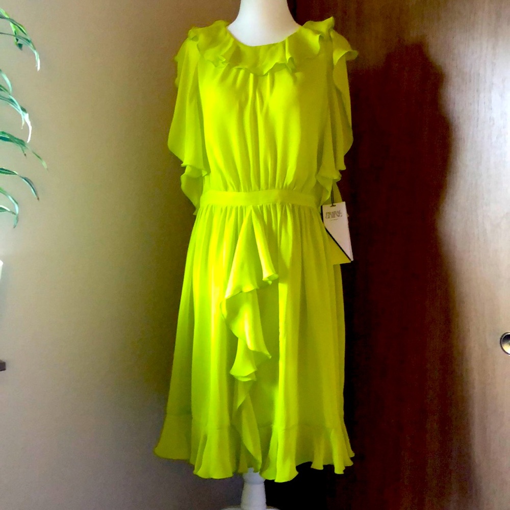Prabal Gurung for Target Sulfur Spring Neon Yellow Ruffle Dress NWT